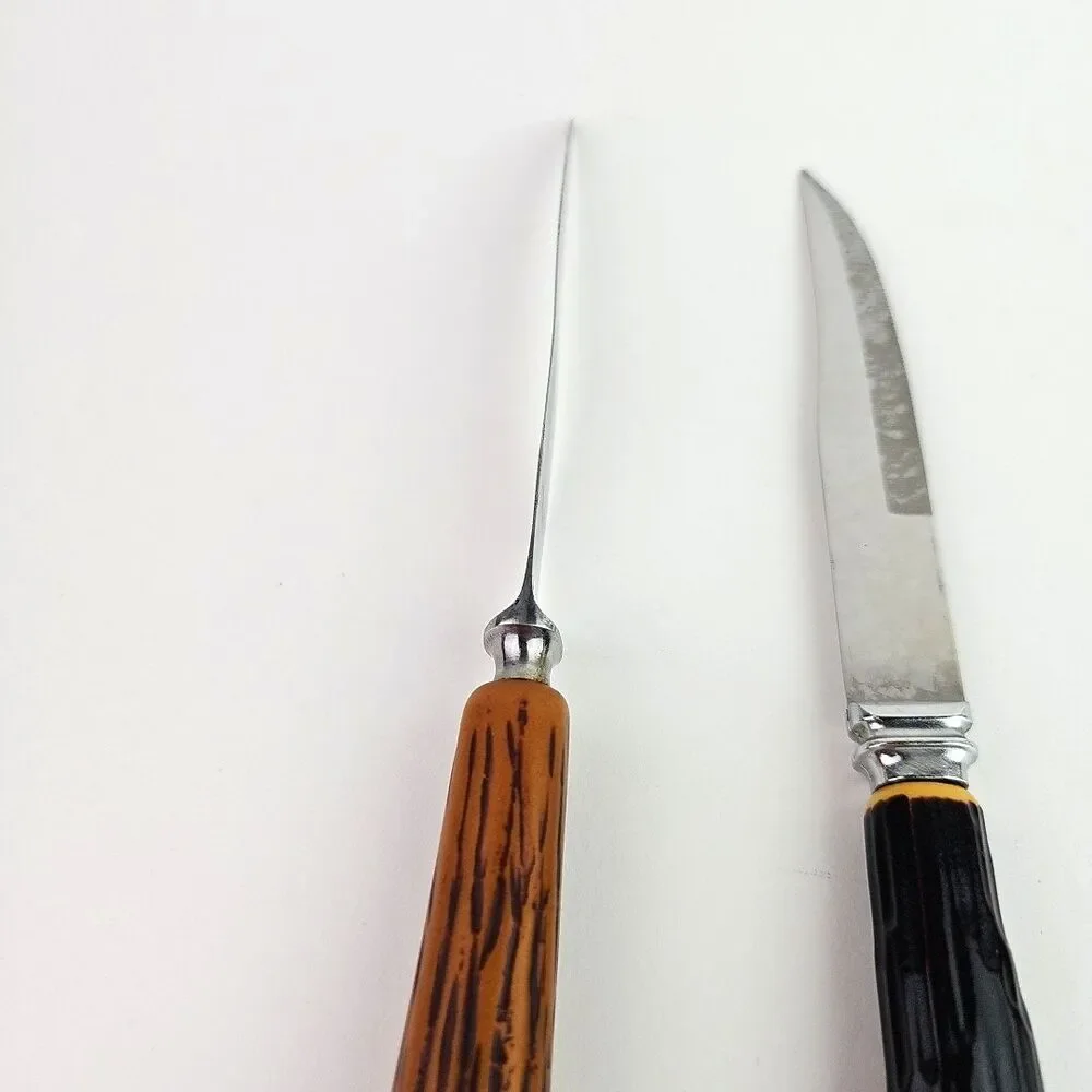 Sheffield English Stainless Deer Horn Style Steak Knife 4.50 in Blade Set of 2